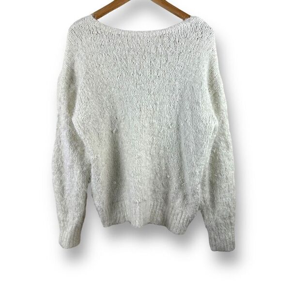BP. Cream deep v-neck sweater fuzzy soft sweater size L - Picture 2 of 9